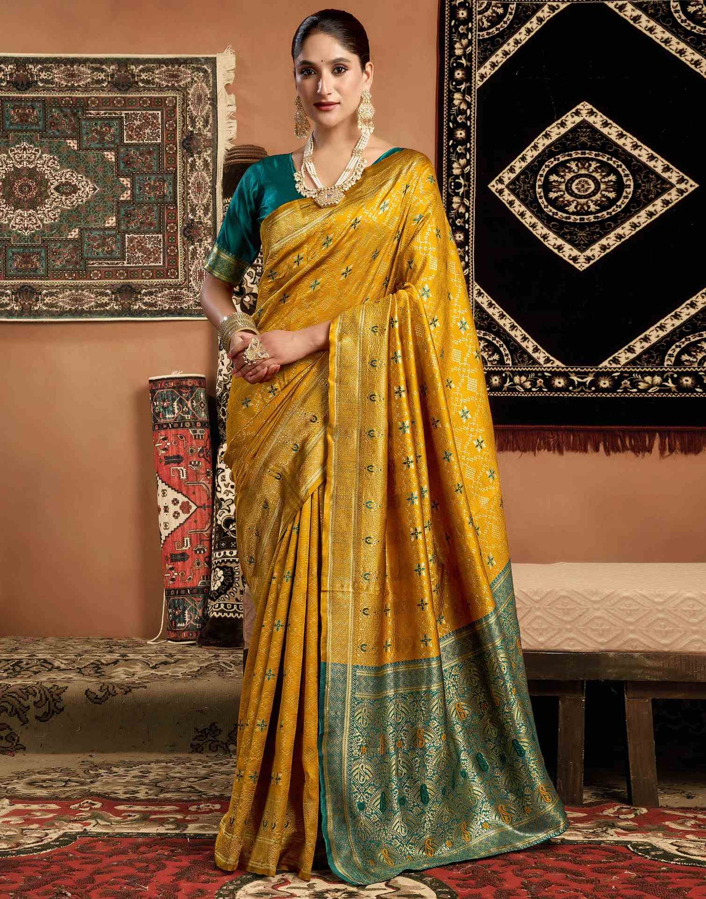 Shweta Tiwari Amber Yellow Banarasi Silk Saree
