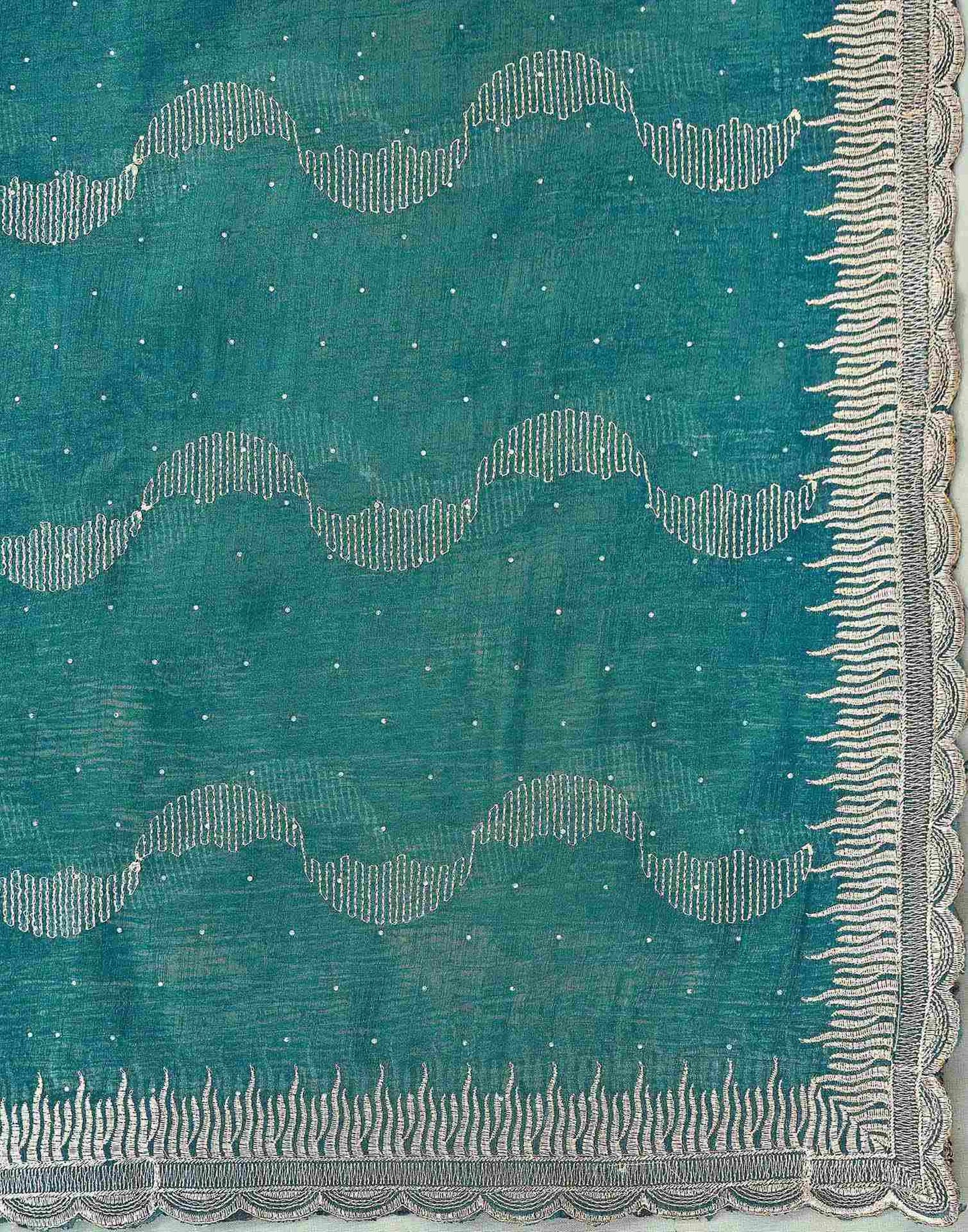 Dusty Rama Green Shimmer Embroidery Embellished Saree