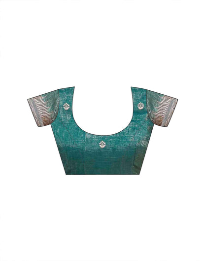 Dusty Rama Green Shimmer Embroidery Embellished Saree