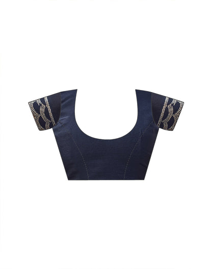 Navy Blue Shimmer Stone Work Swarovski Saree