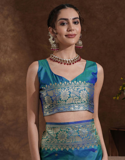 Turquoise Blue Silk Woven Kanjivaram Saree