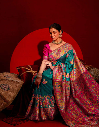 Teal Green Silk Woven Paithani Saree